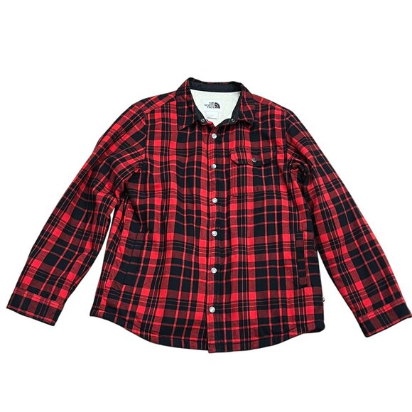 North Face Flannel Fleece Campfire Shacket, Red Black Plaid, L - Picture 1 of 11